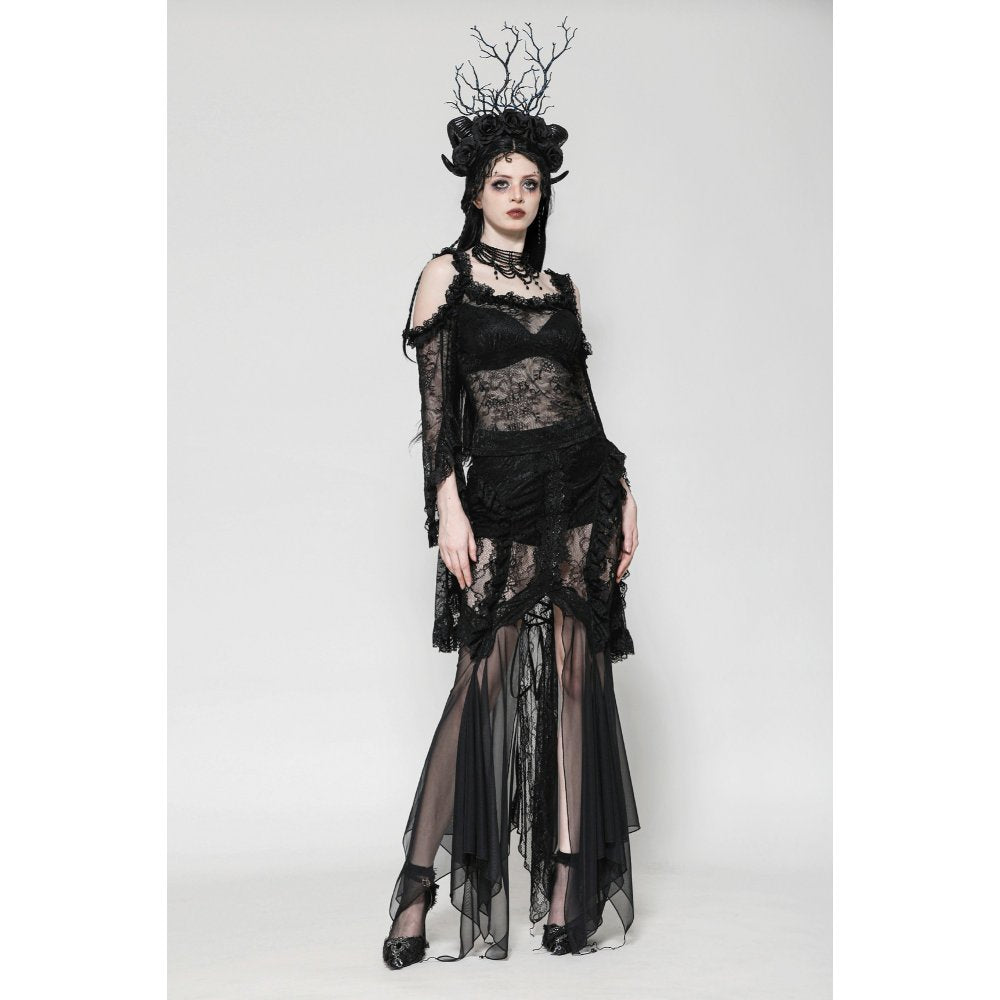 Dark in Love Delaney Gothic Romantic Lace Flare Sleeve Top