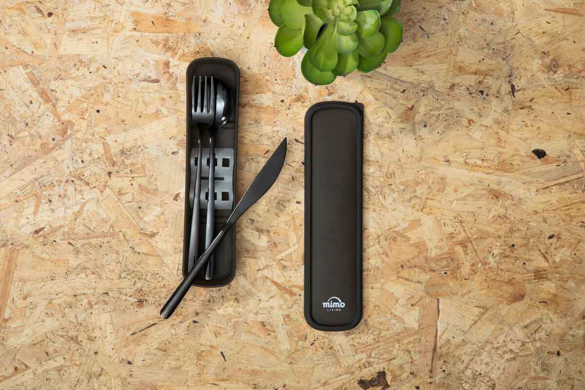 Mimo 3 Piece Black Travel Cutlery Set with Case