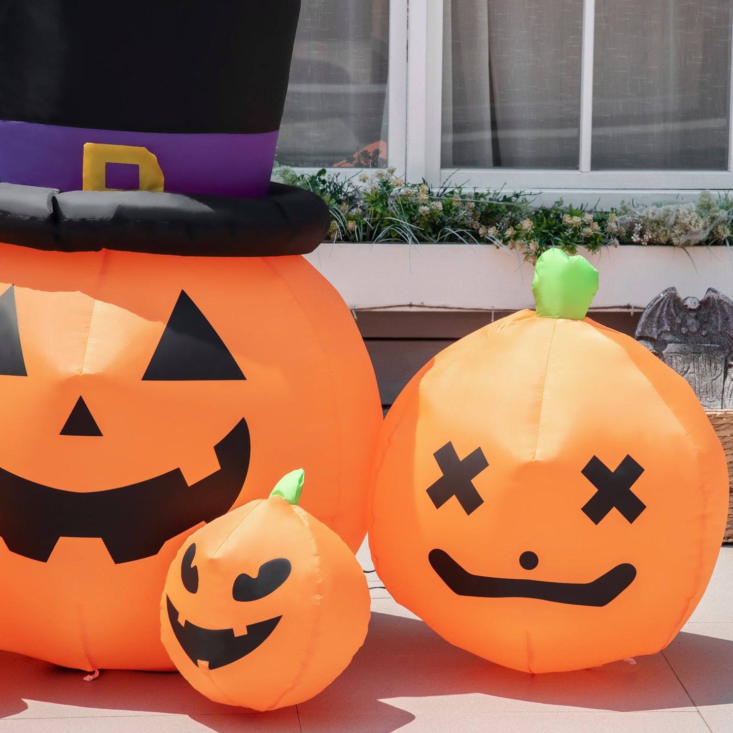 6ft Inflatable Halloween Large Pumpkin in Hat with Four Small Pumpkins