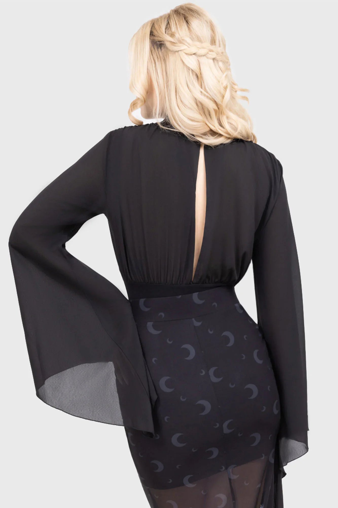Killstar Astralune High Neck Flared Sleeve Top