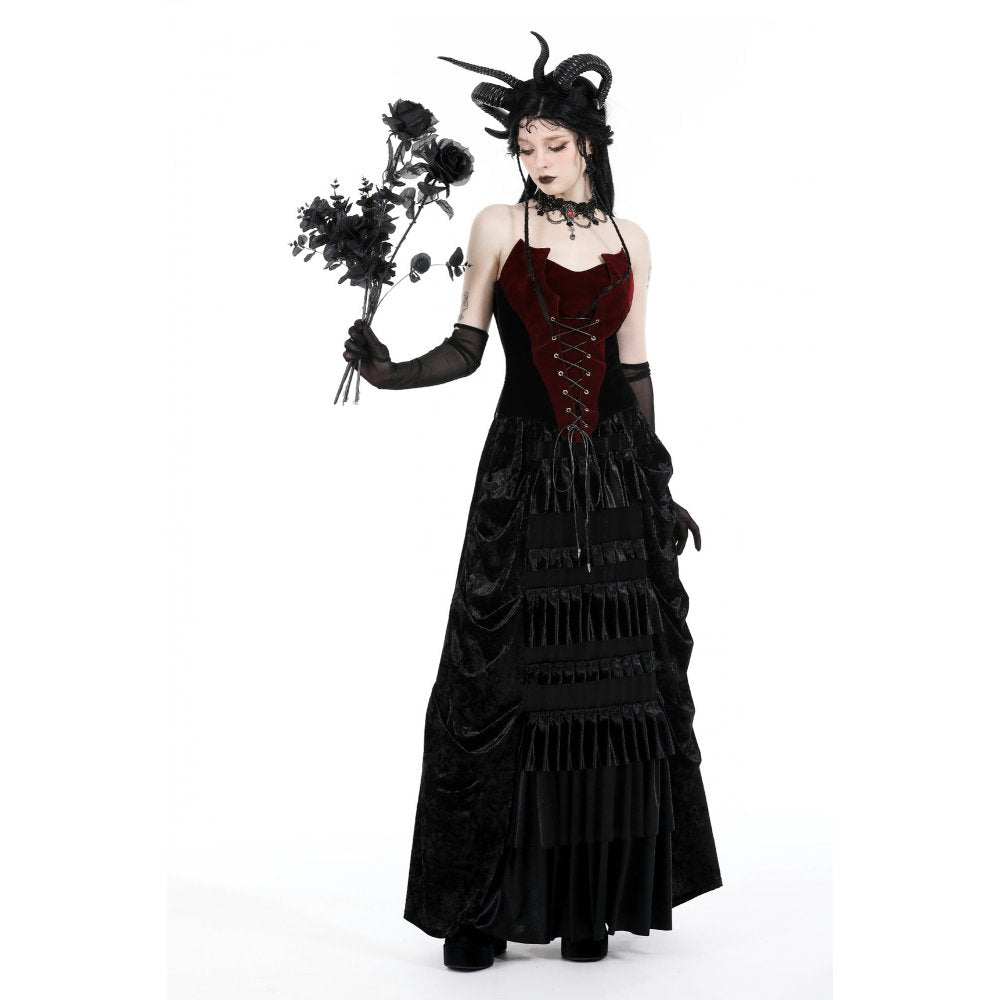 Dark In Love Womenswear Bathsheba Black and Burgundy Corset Top with Lace up Front