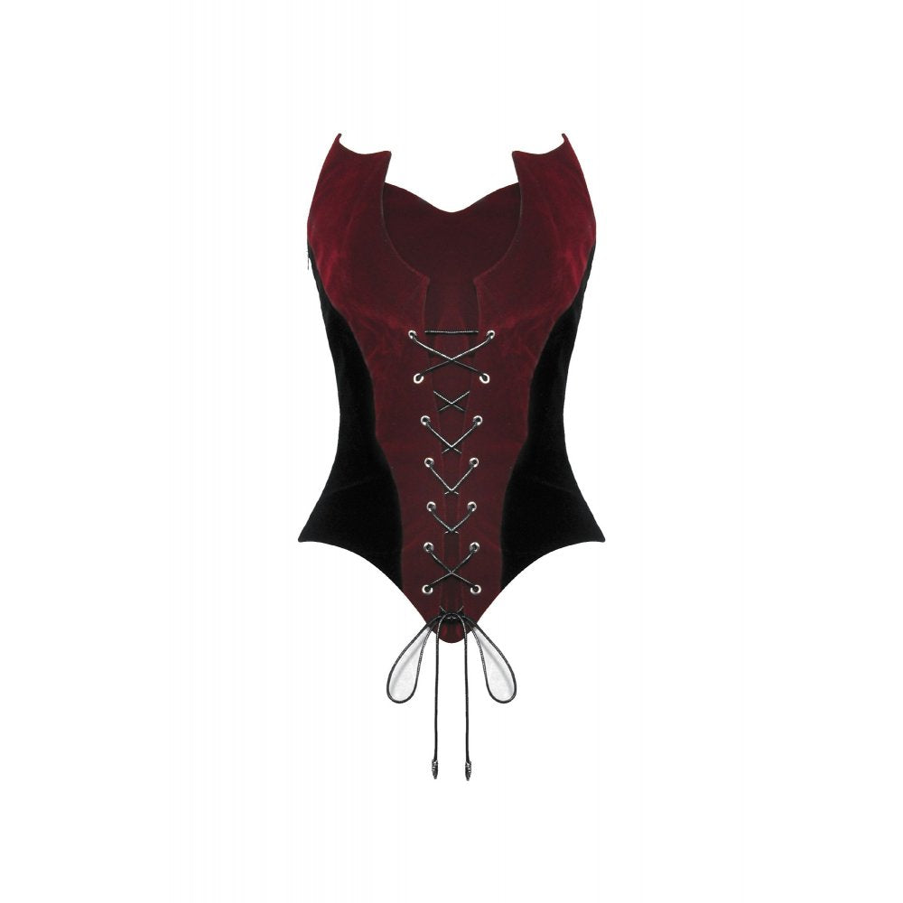Dark In Love Womenswear Bathsheba Black and Burgundy Corset Top with Lace up Front