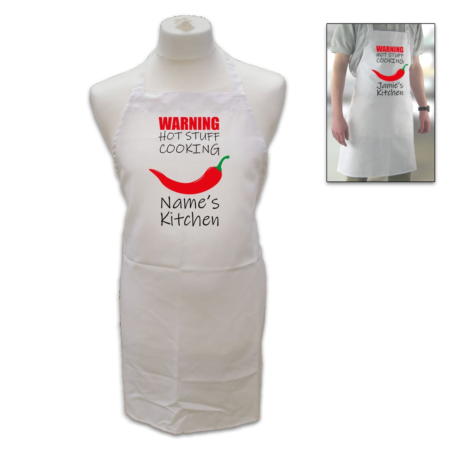 Personalised White Adult Apron, Hot Stuff - Name's Kitchen