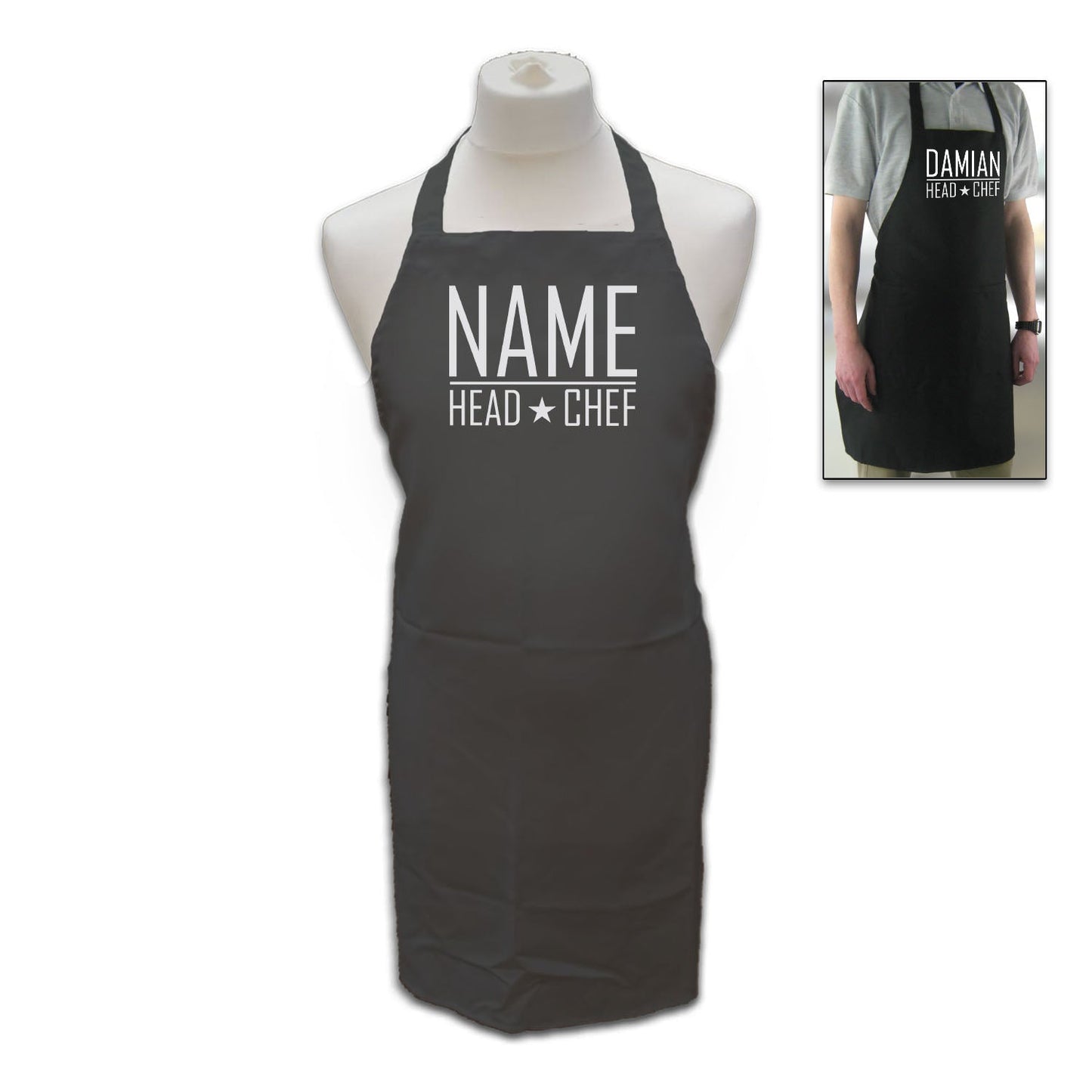Personalised Black Apron with Name - Head Chef Design