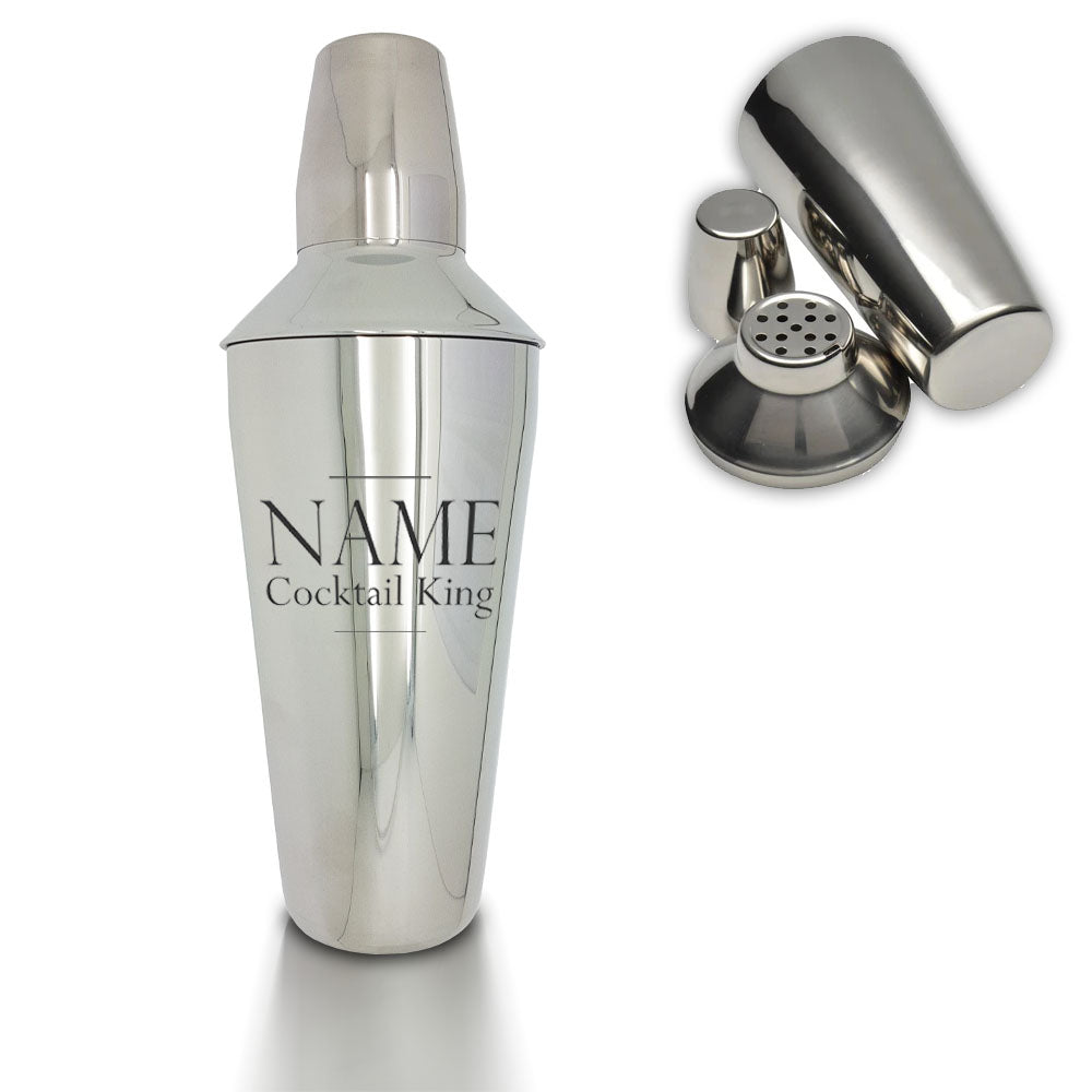 Engraved Cocktail Shaker with Cocktail King Design