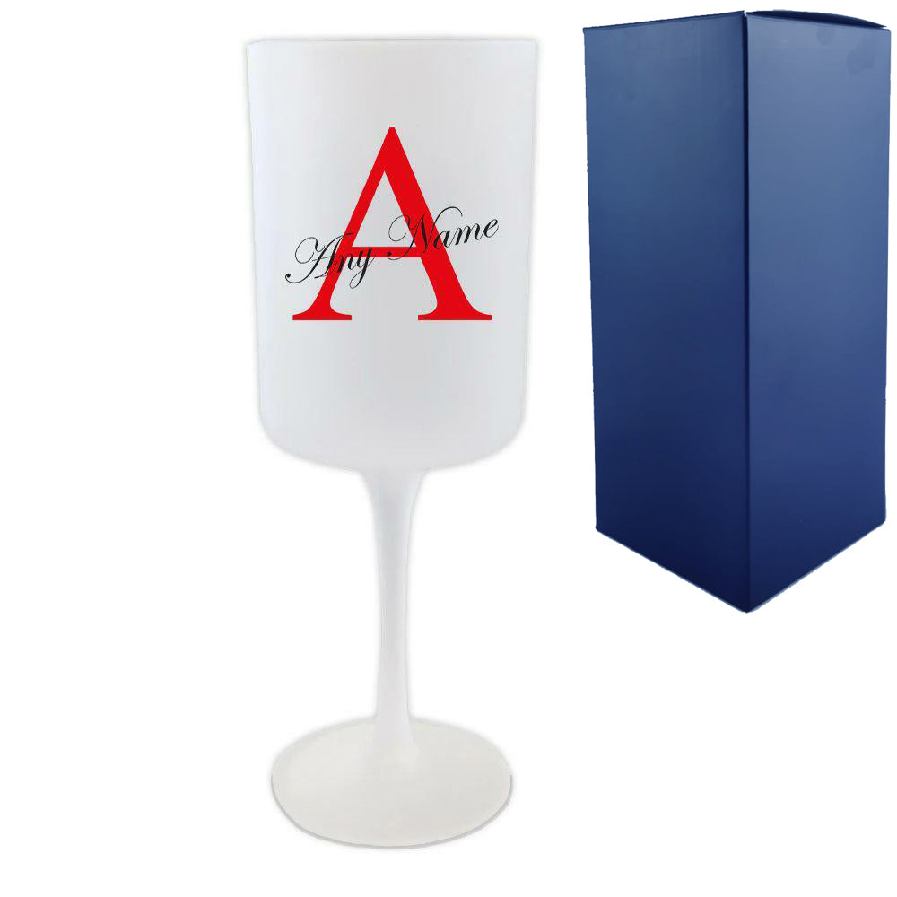 Personalised Frosted Wine Glass with Initial and Name Design