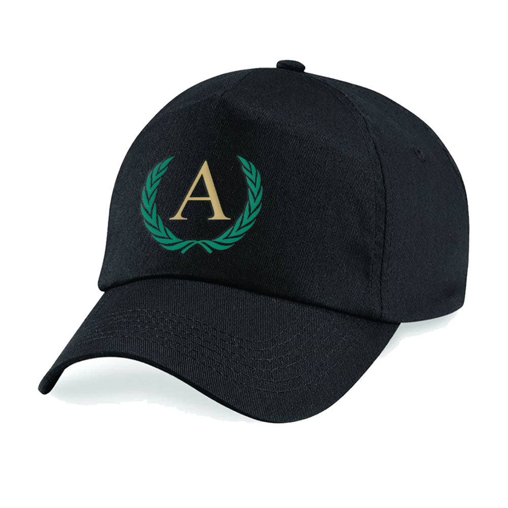 Embroidered Adults Black Cap with Laurel Initial Design