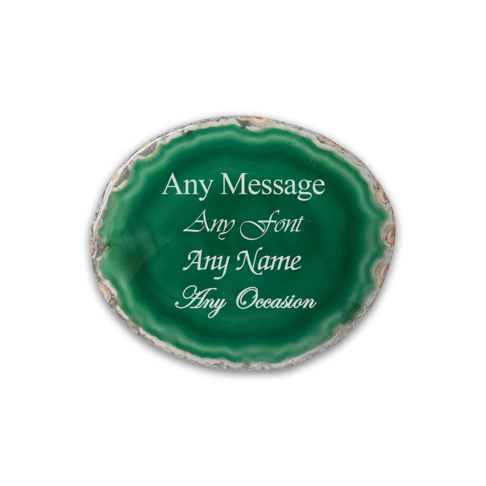 Engraved Dark Green Agate Rock Coaster