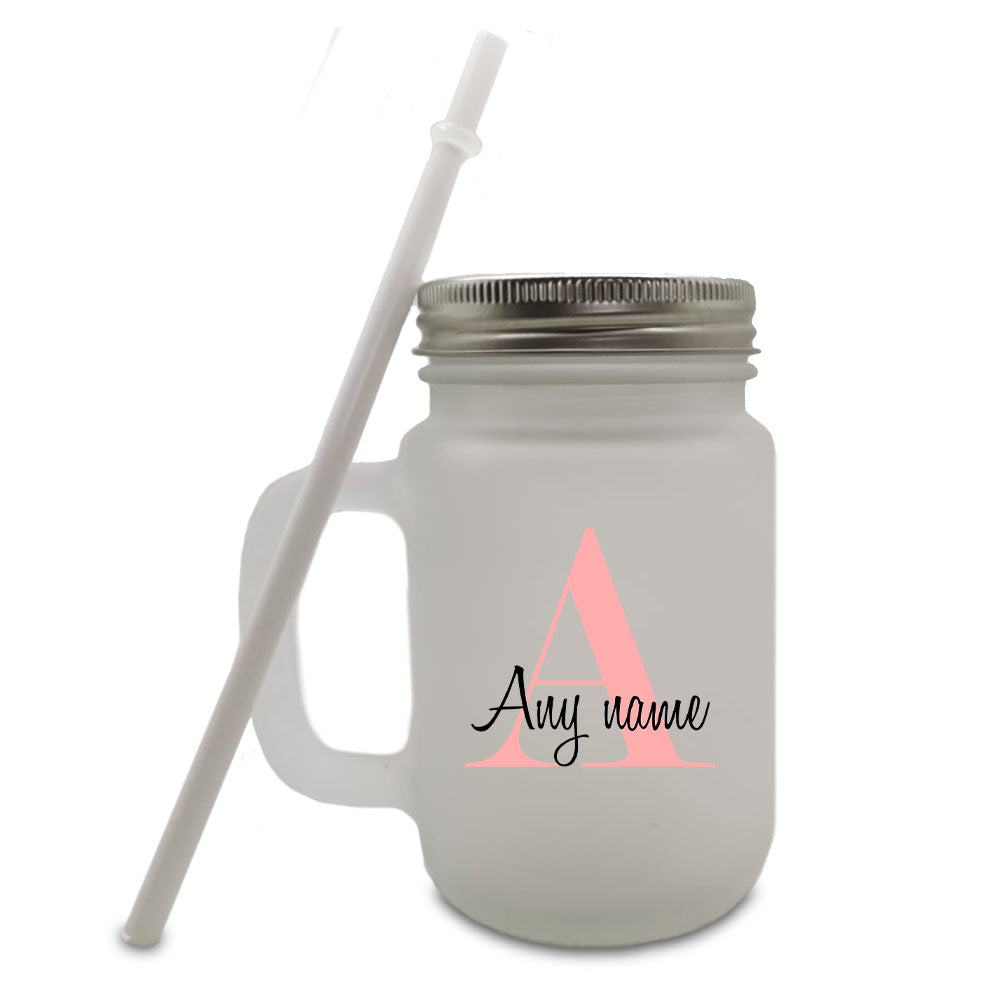 Colour Printed Frosted Mason Jar with Initial and Name Design