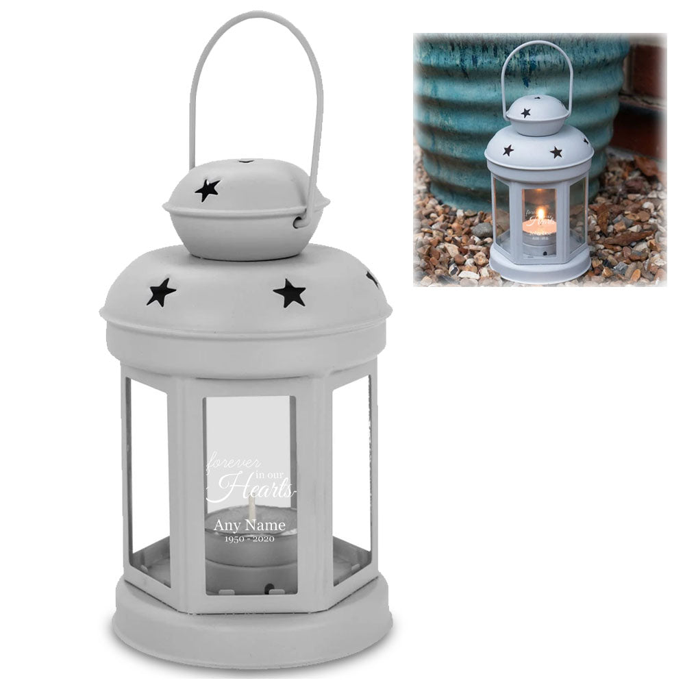 Engraved Grey Metal Tealight Holder with Forever in our Hearts Design