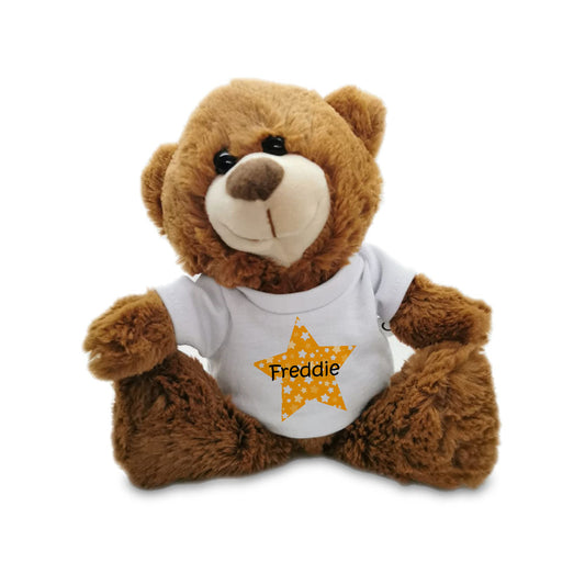 Soft Dark Brown Teddy Bear Toy with T-shirt with Name in Star Design