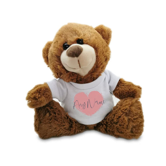Soft Dark Brown Teddy Bear Toy with T-shirt with Name in Heart Design