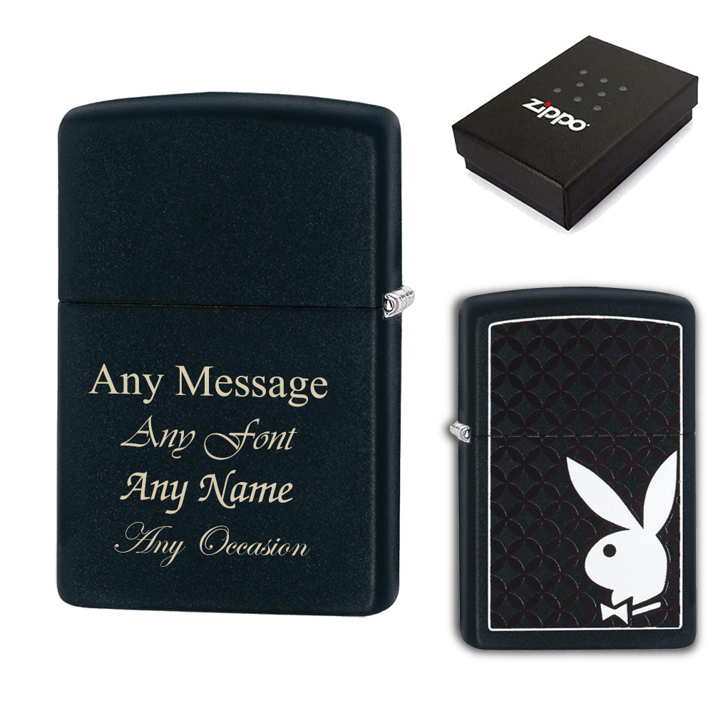 Engraved Matt Black Playboy Official Zippo Windproof Lighter