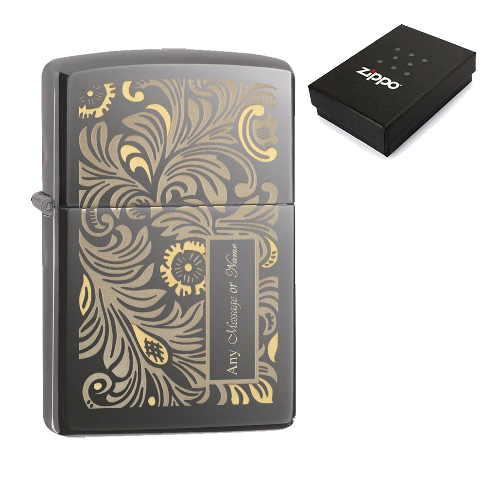 Engraved Black Venetian Official Zippo Windproof Lighter