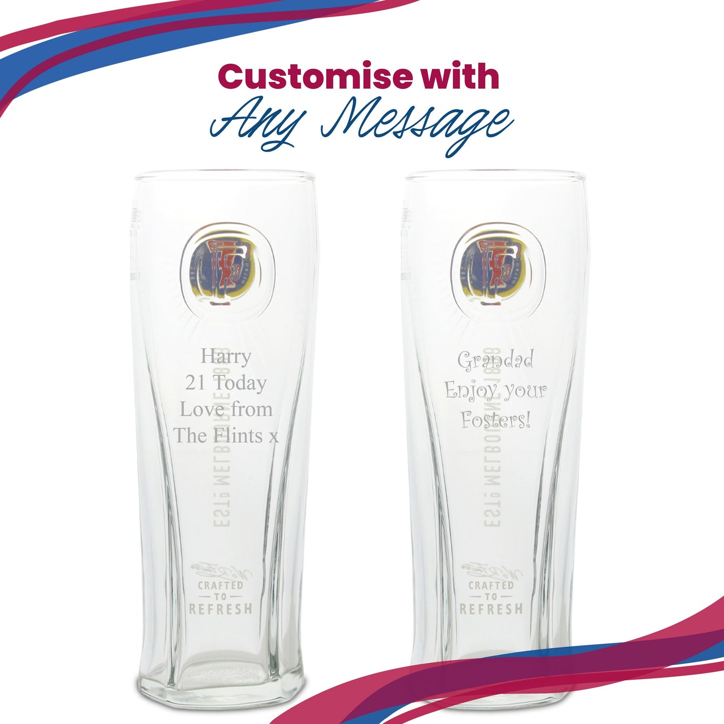 Engraved Fosters Pint Glass