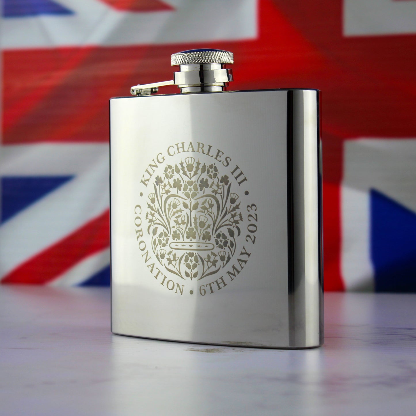 Engraved Commemorative Coronation of the King Silver Hip Flask