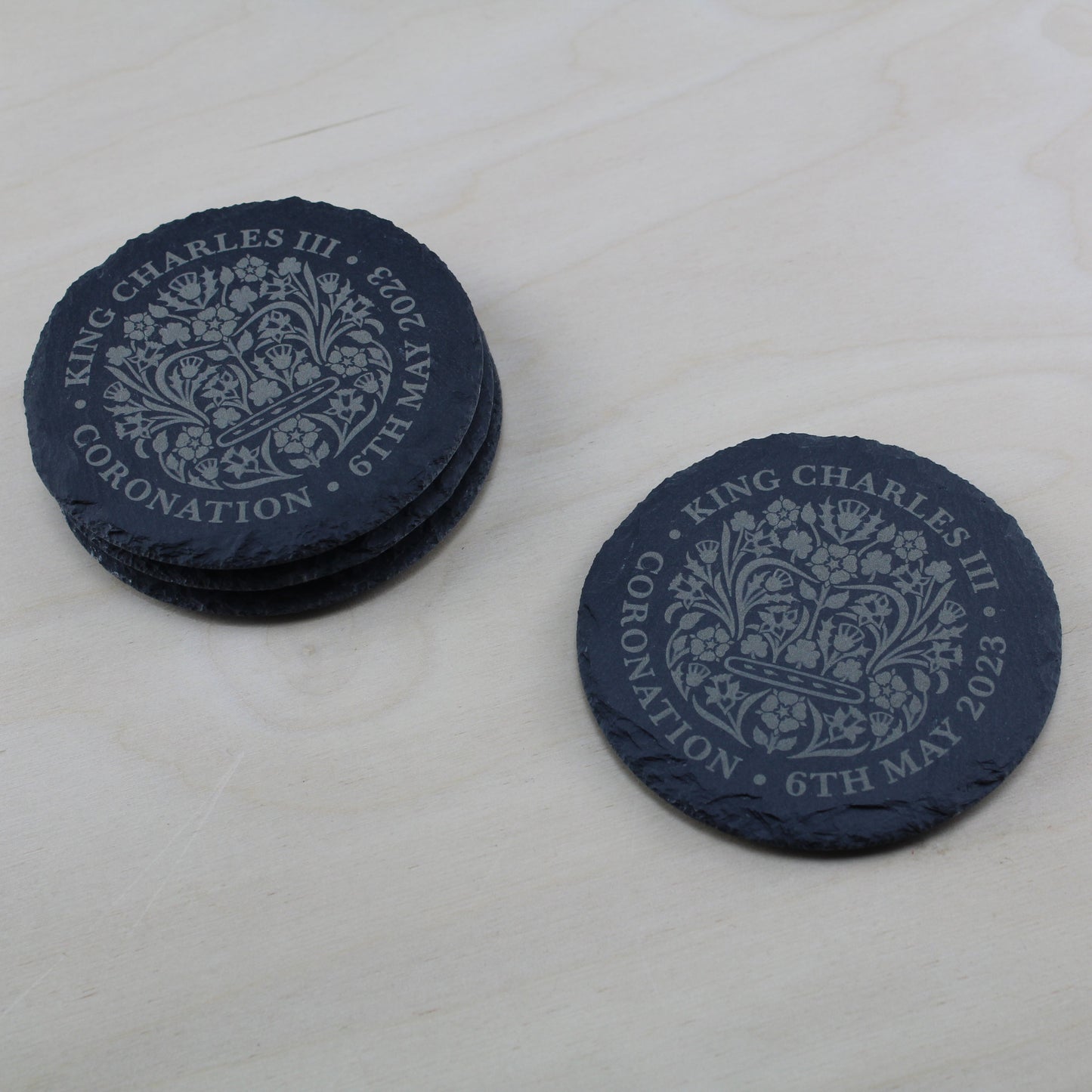 Engraved Commemorative Coronation of the King Set of 4 Slate Coasters