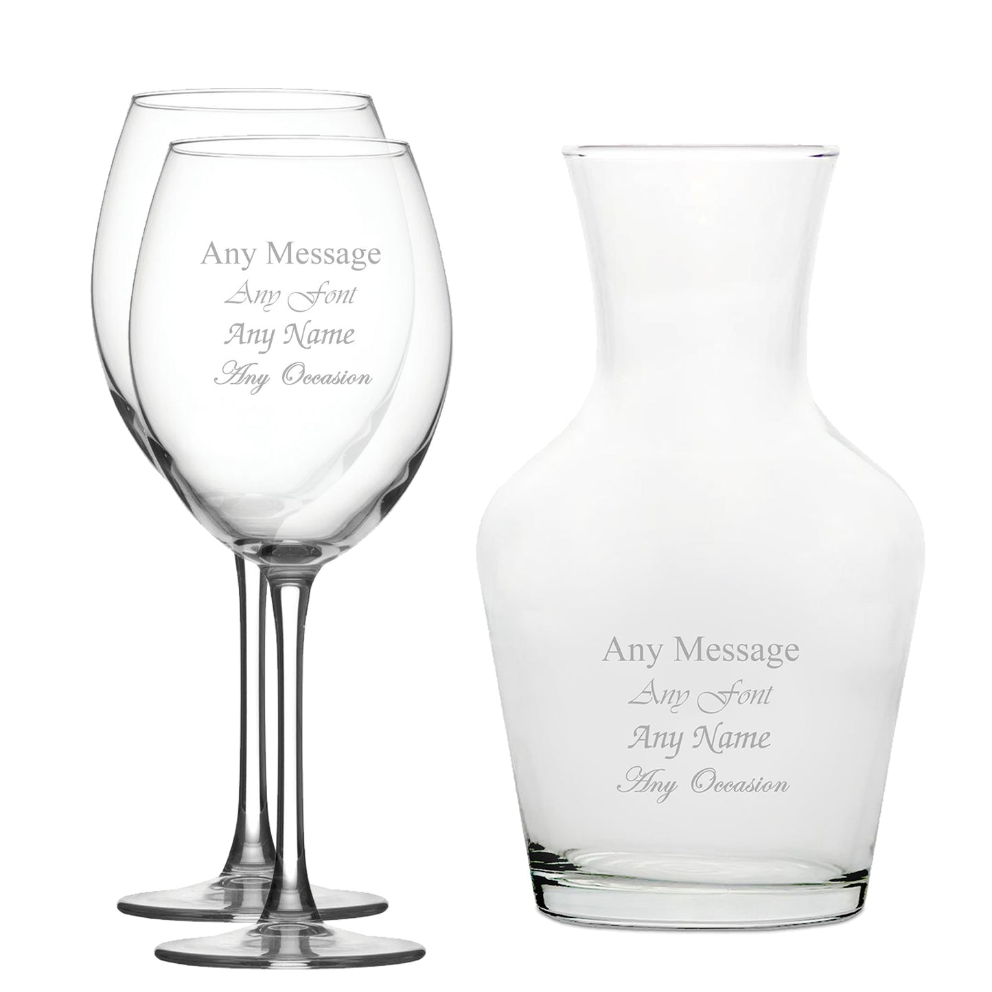 Personalised Engraved Set of 2 Enoteca Wine Glass and 1 Litre Vin Carafe Set