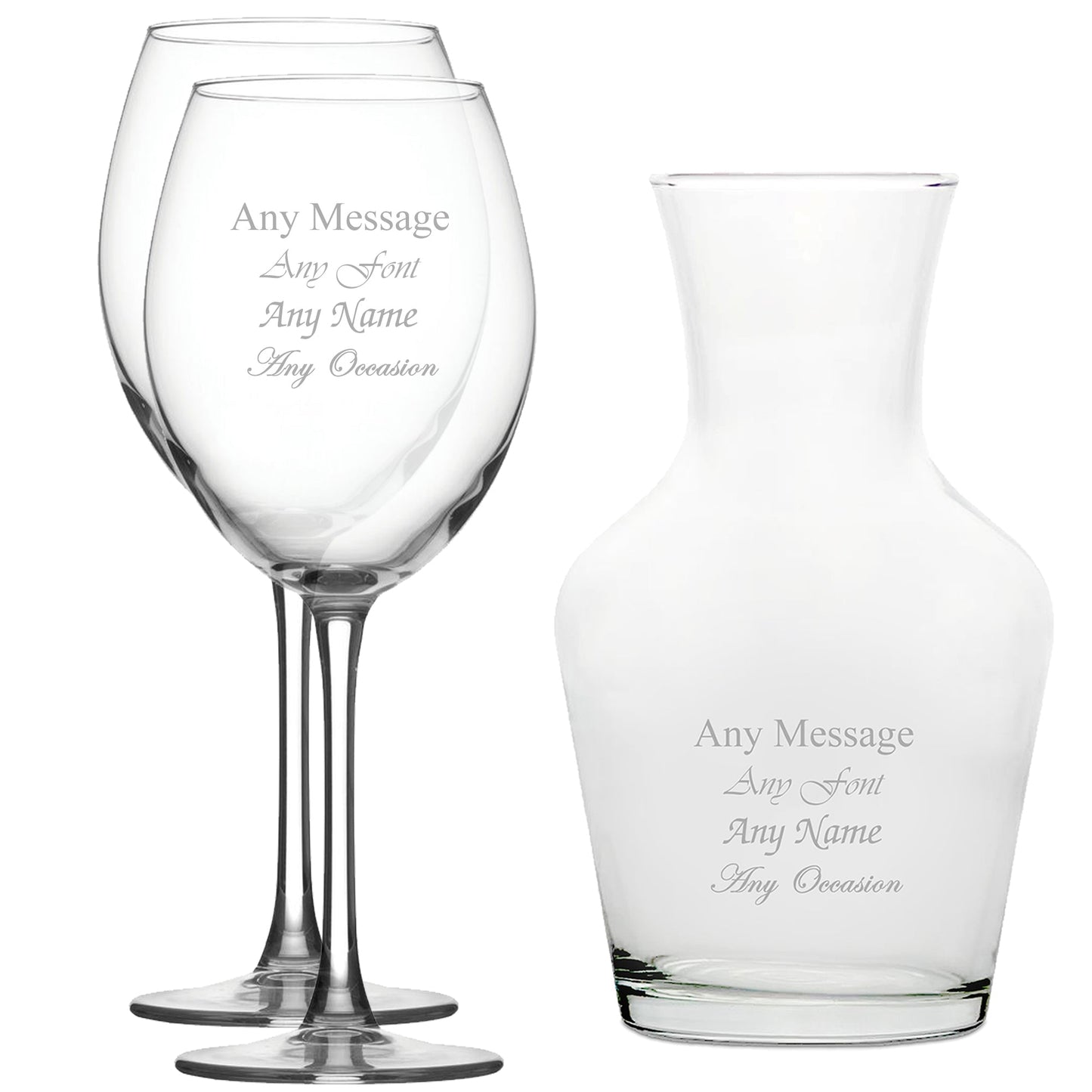 Personalised Engraved Set of 2 Enoteca Wine Glass and 500ml Vin Carafe Set