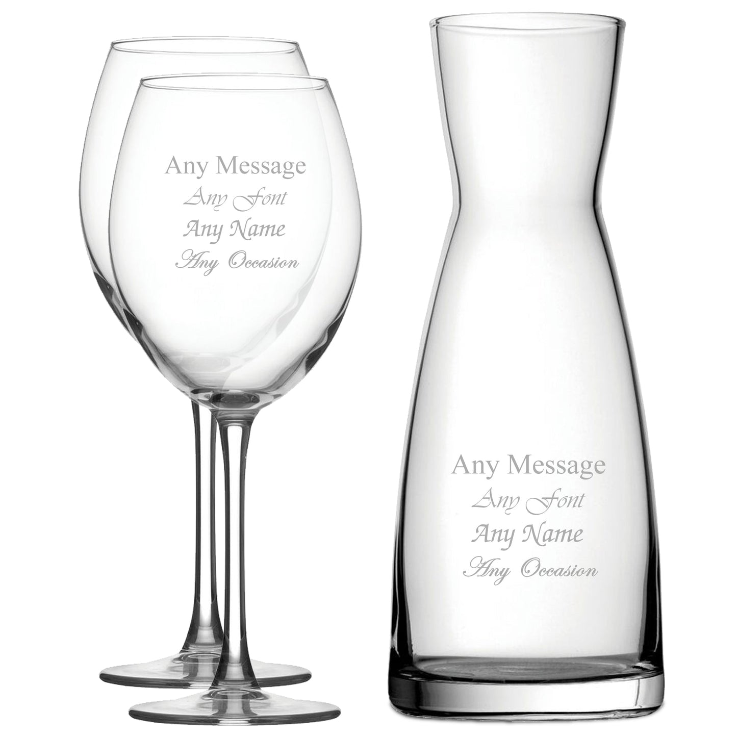 Personalised Engraved Set of 2 Enoteca Wine Glass and Contemporary Carafe Set