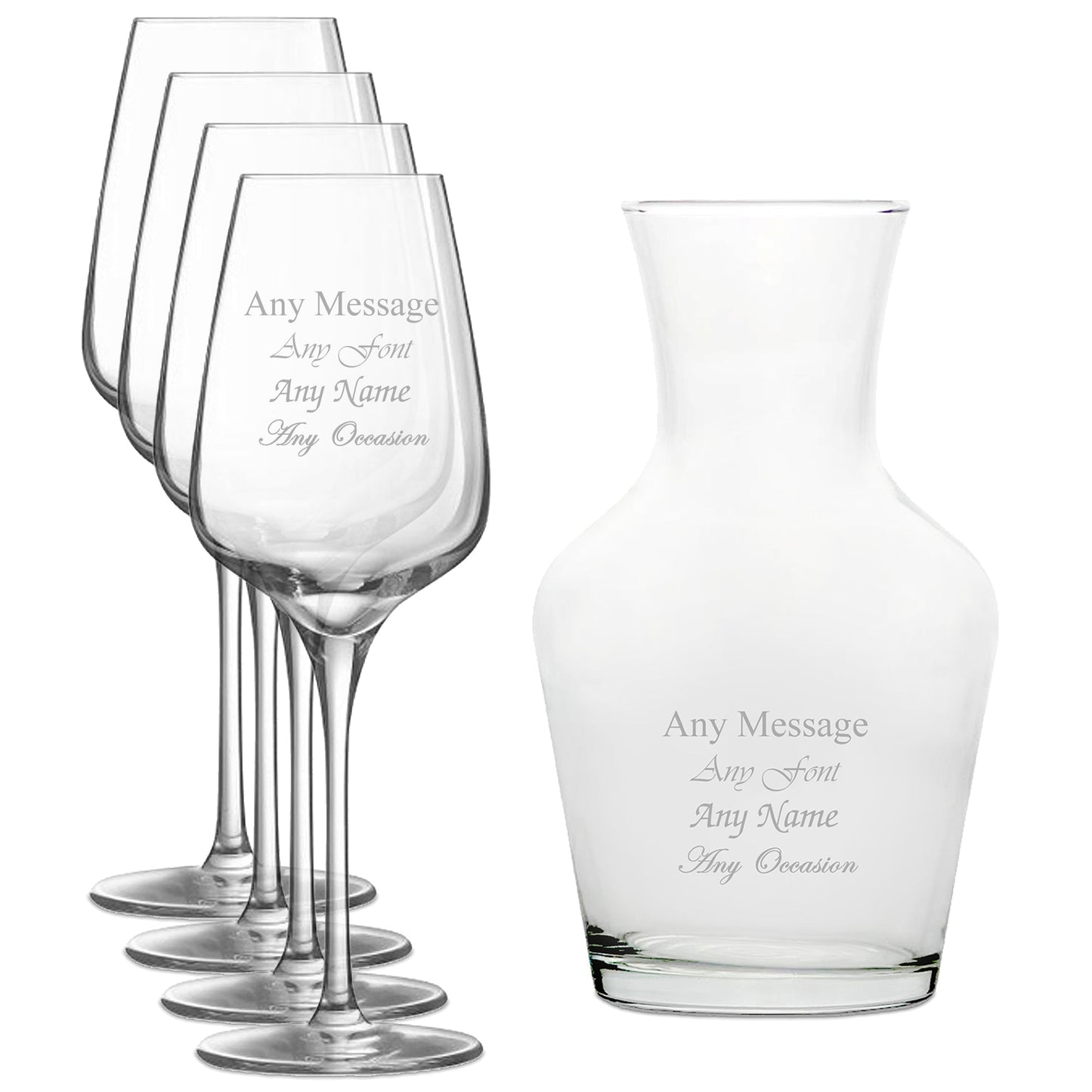 Personalised Engraved Set of 4 Sublym Wine Glass and 500ml Vin Carafe Set