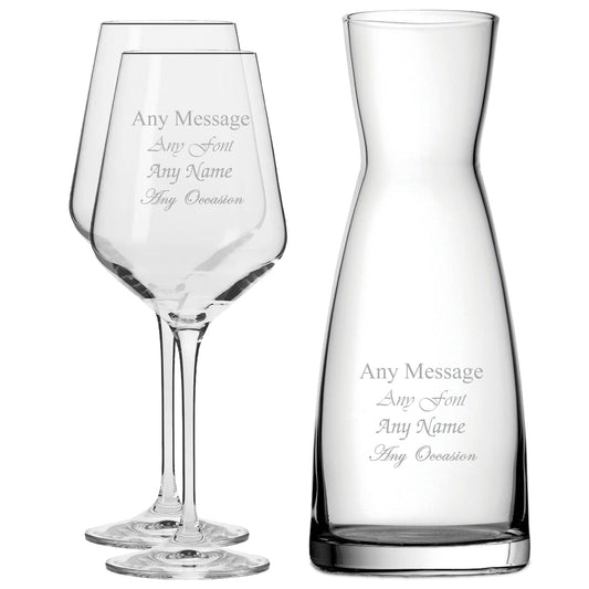 Personalised Engraved Set of 2 Infinity Wine Glass and Contemporary Carafe Set