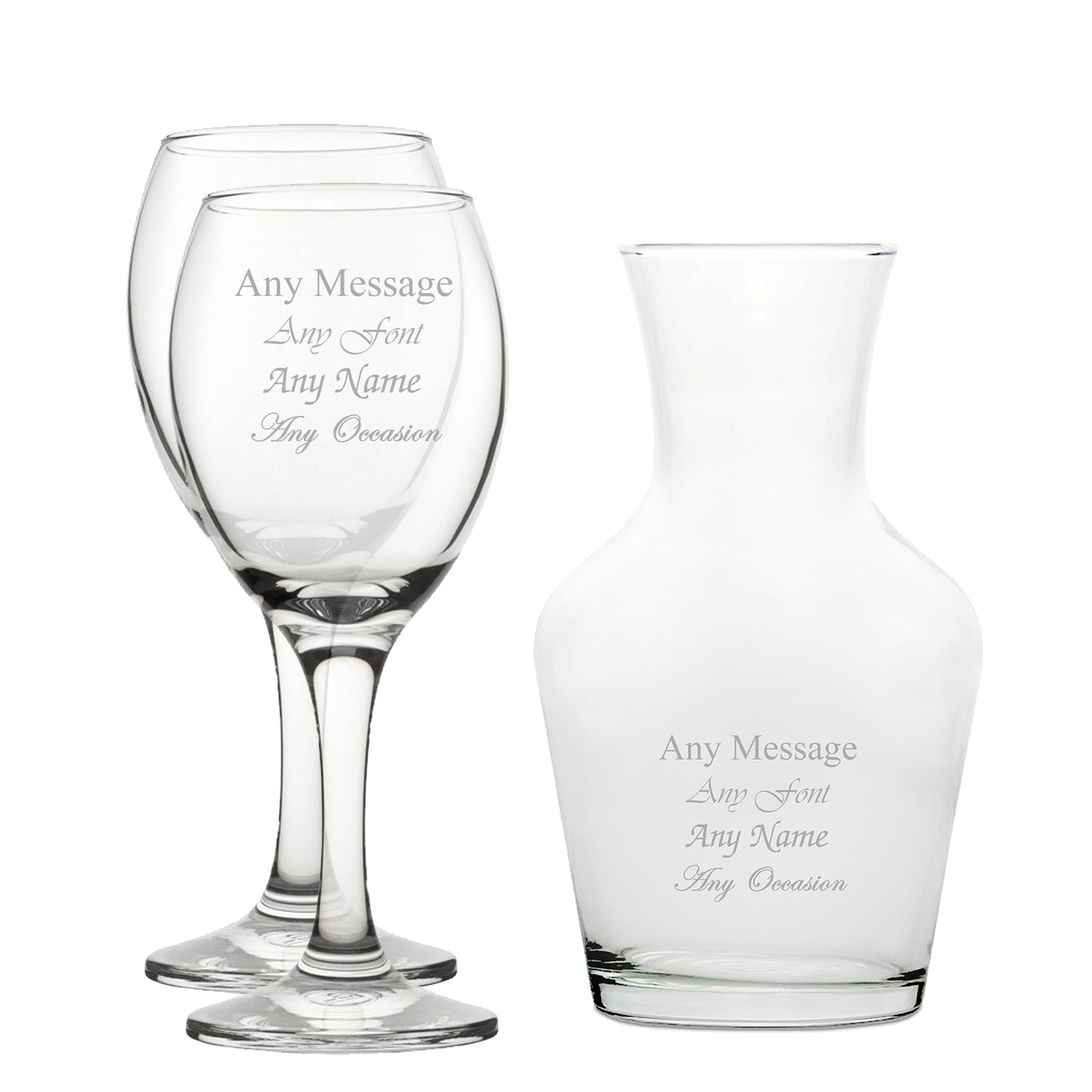 Personalised Engraved Set of 2 Pure Wine Glass and 500ml Vin Carafe Set