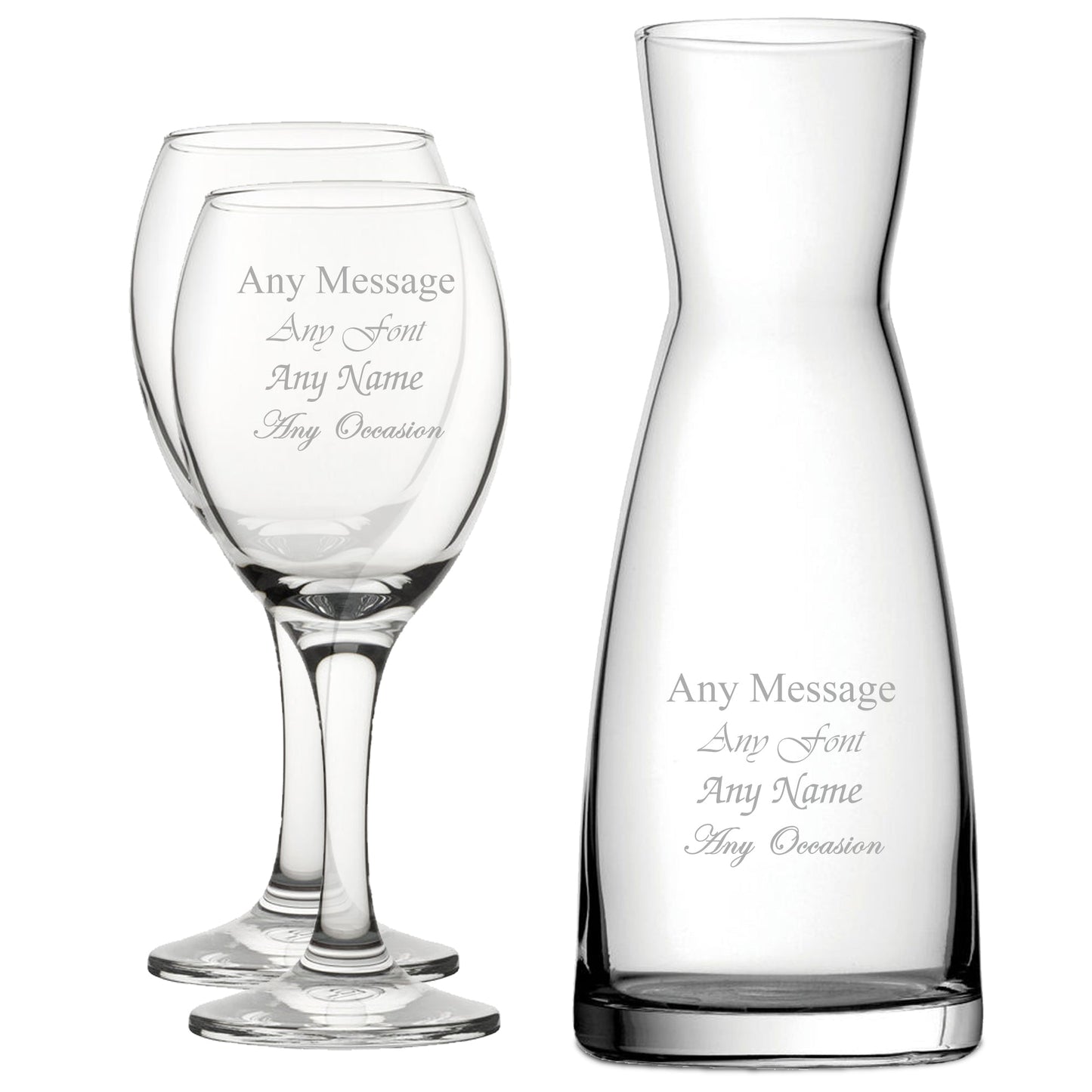 Personalised Engraved Set of 2 Pure Wine Glass and Contemporary Carafe Set