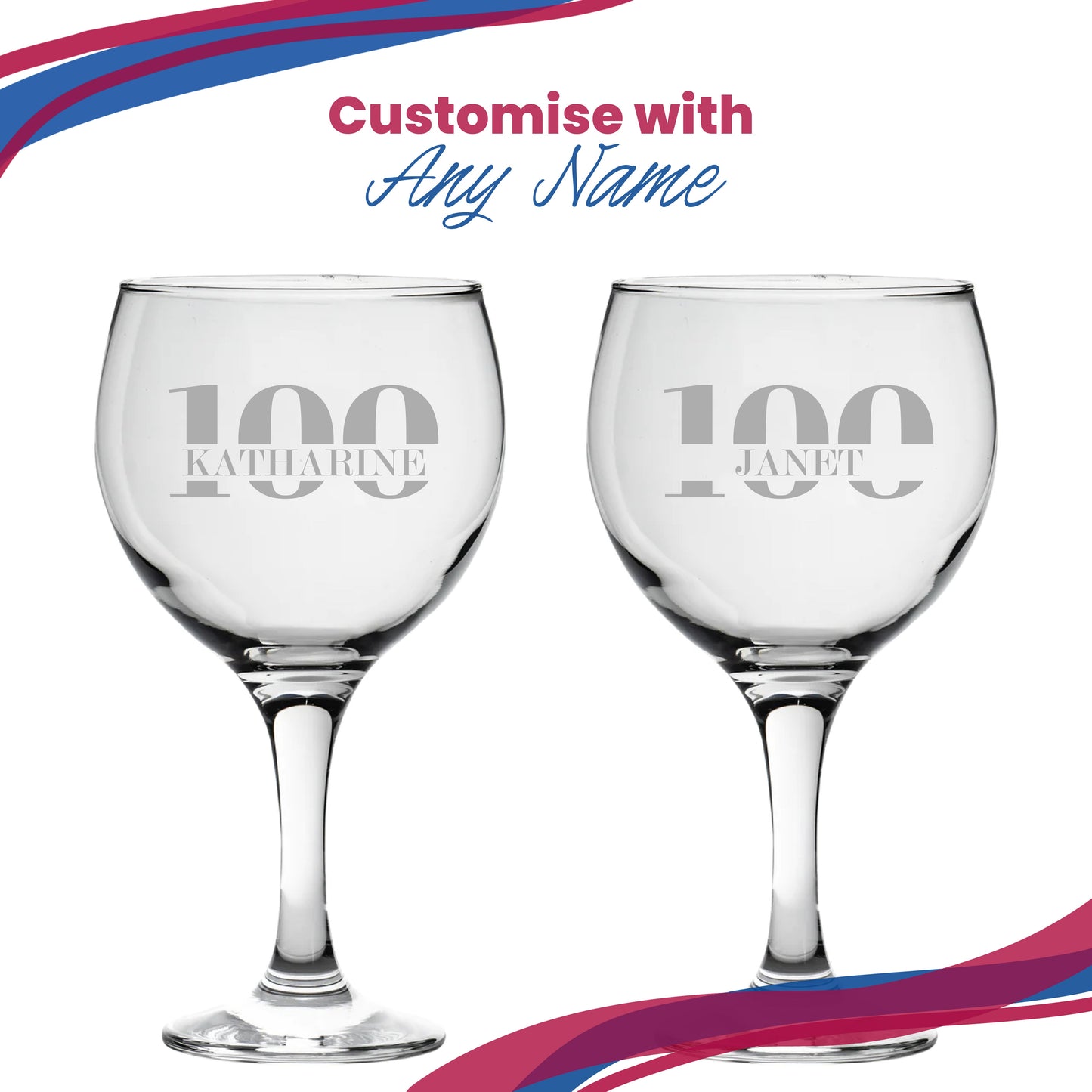 Engraved Gin Balloon Cocktail Glass with Name in 100 Design