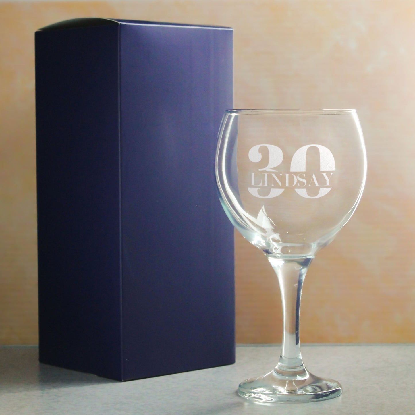 Engraved Gin Balloon Cocktail Glass with Name in 30 Design