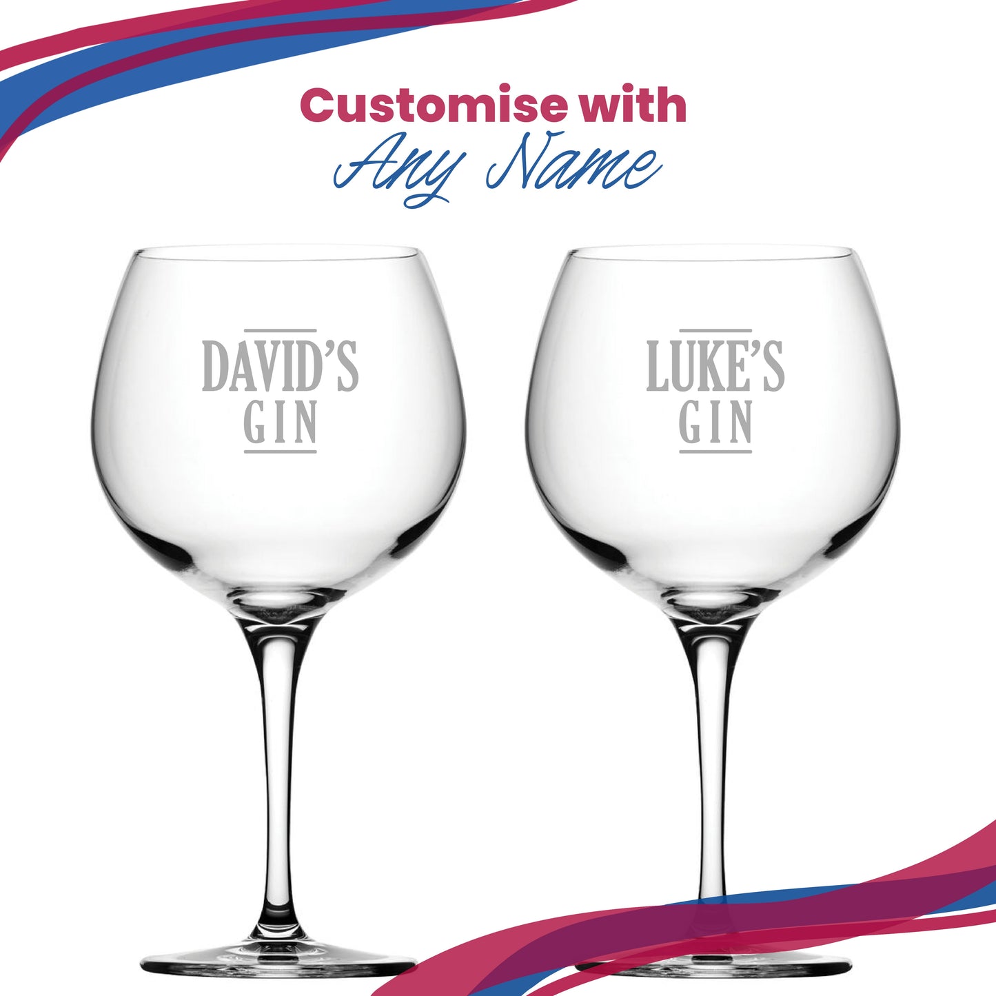 Engraved Primeur Gin Balloon Cocktail Glass with Name's Gin Serif Design, Personalise with Any Name