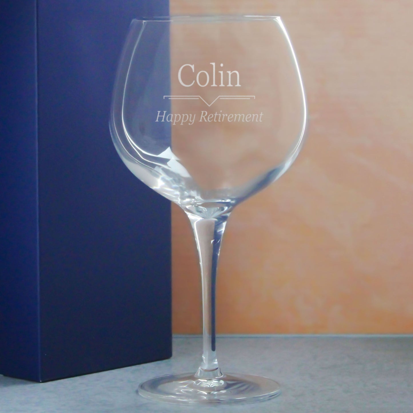 Engraved Primeur Gin Balloon Glass with Line Break Design, Personalise with Any Name and Message