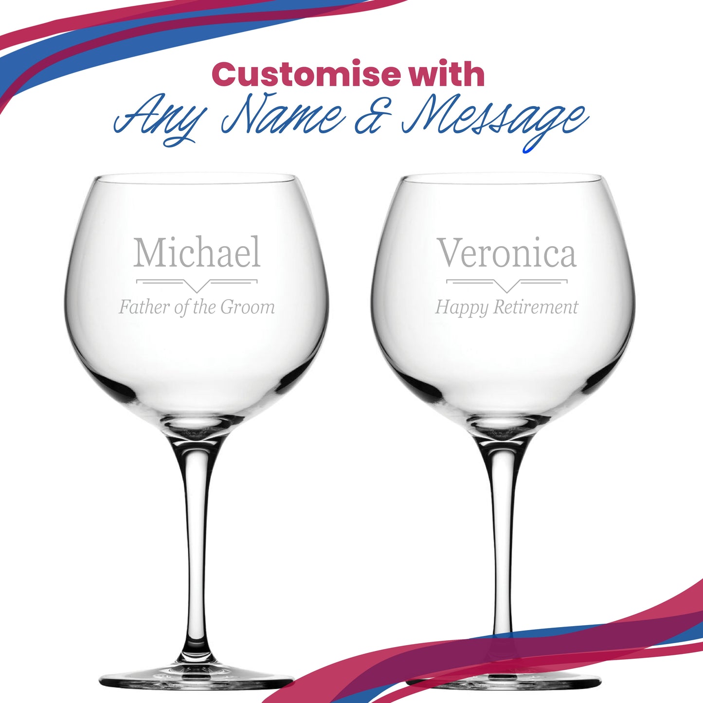 Engraved Primeur Gin Balloon Glass with Line Break Design, Personalise with Any Name and Message