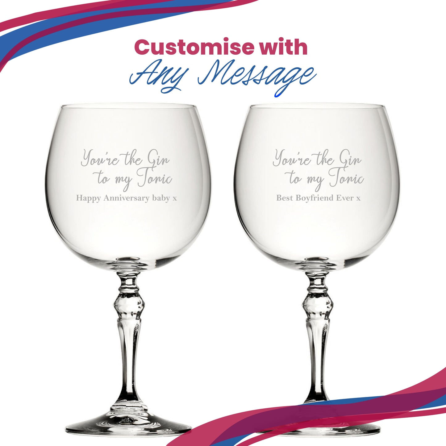 Engraved Crystal Gin and Tonic Glass with You're the Gin to My Tonic Design, Personalise with Any Message