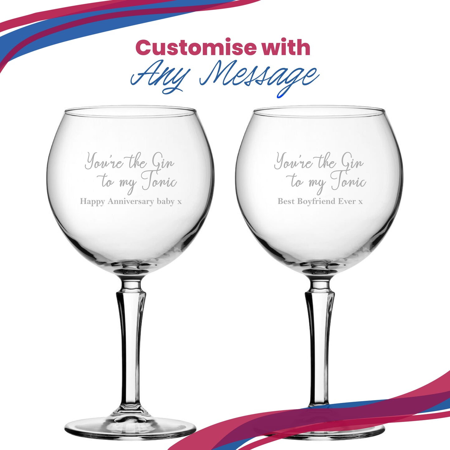 Engraved Hudson Gin Balloon with You're the Gin to My Tonic Design, Personalise with Any Message