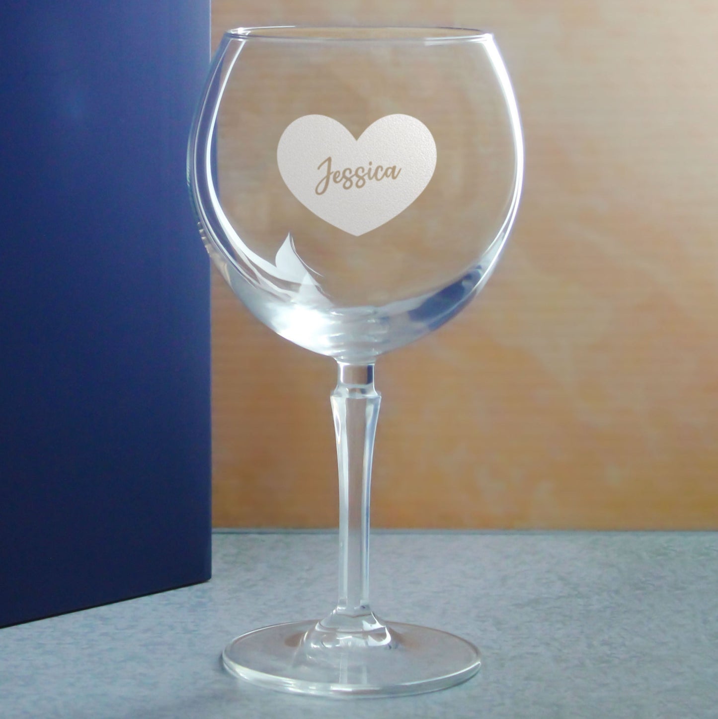 Engraved Hudson Gin Balloon Cocktail Glass with Name in Heart Design, Personalise with Any Name