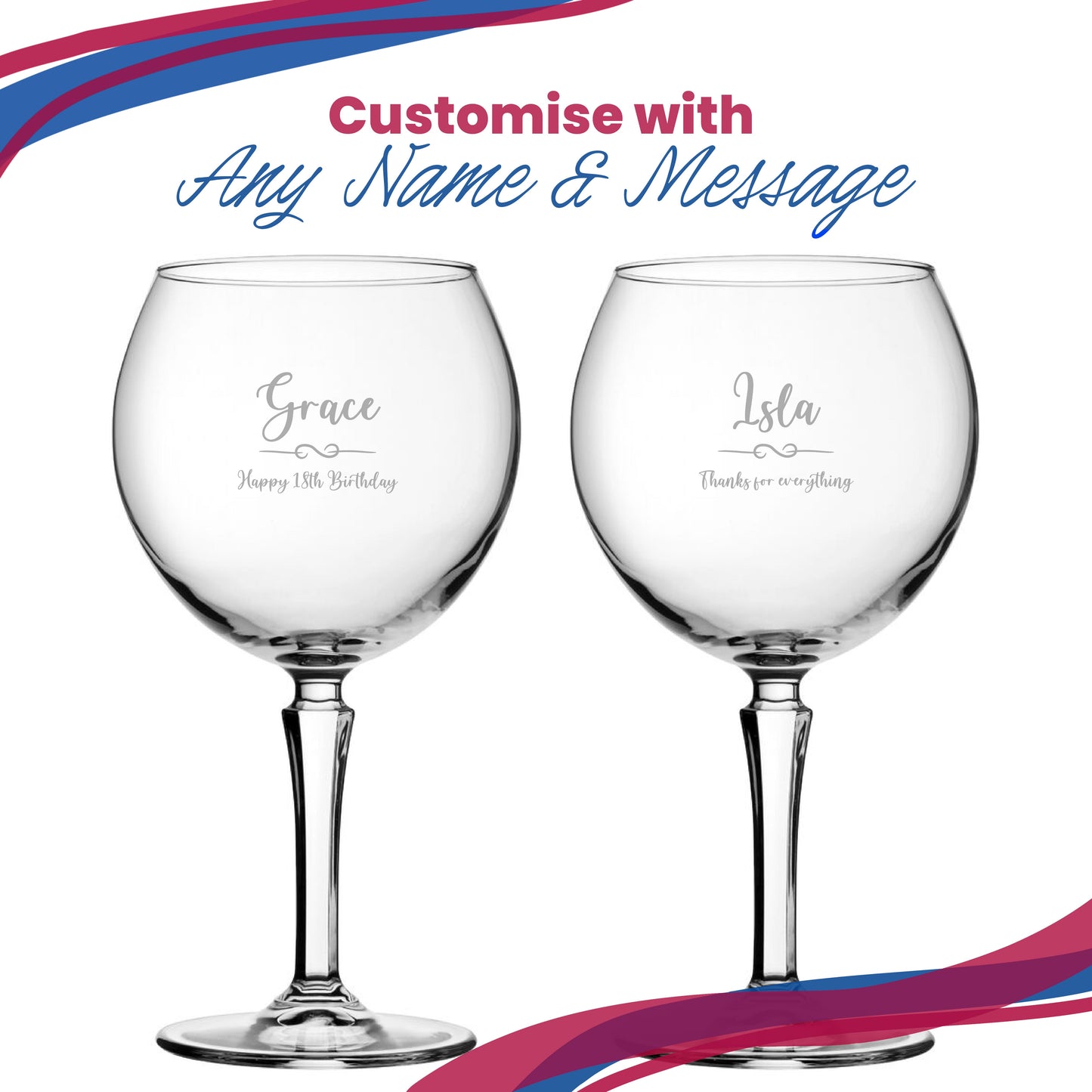 Engraved Hudson Gin Balloon with Flourish Design, Personalise with Any Name and Message