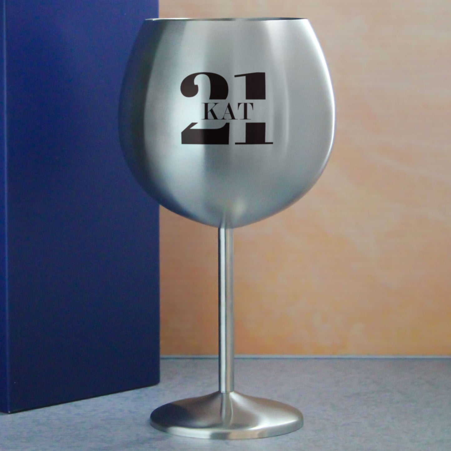 Engraved Metal Gin Balloon Cocktail Glass with Name in 21 Design