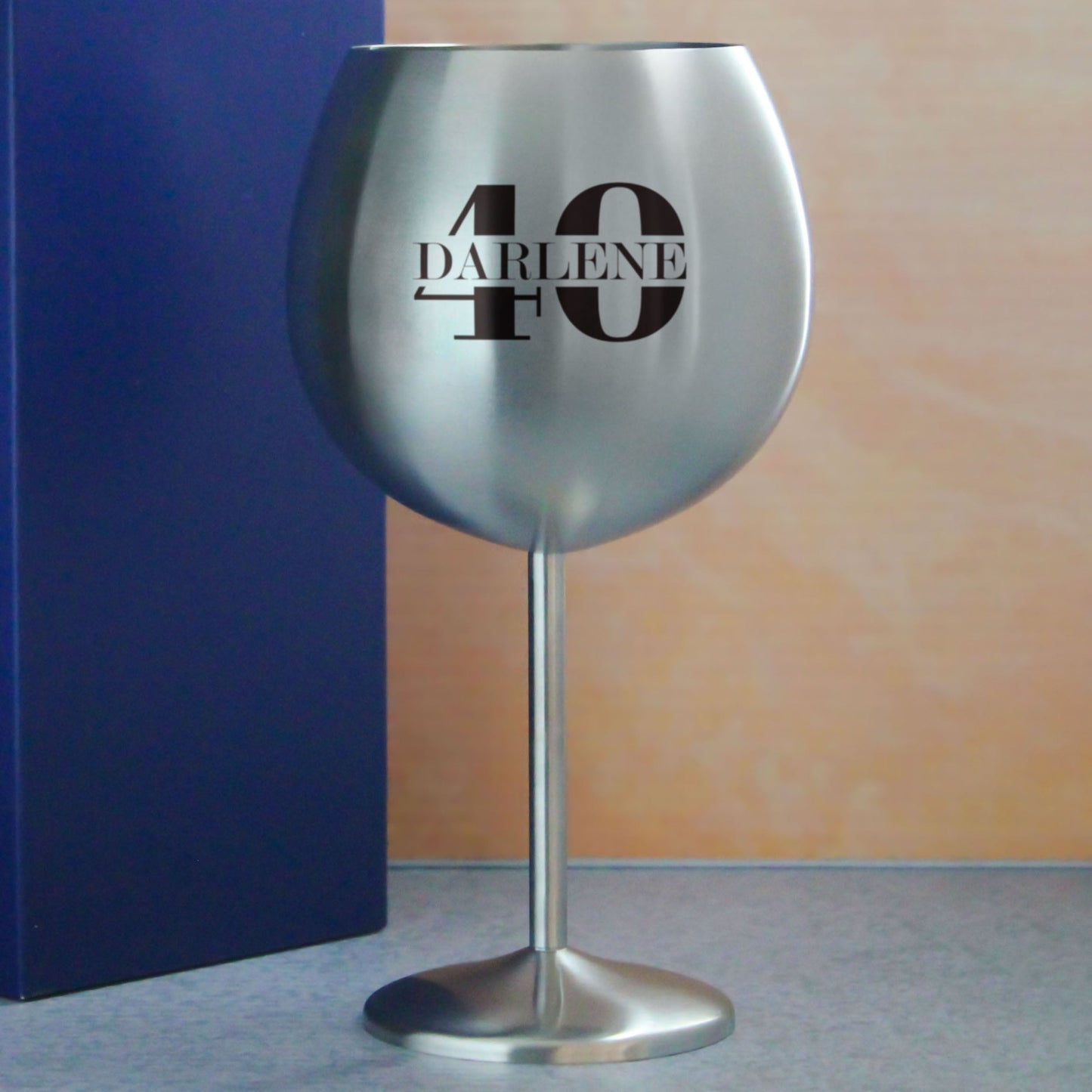 Engraved Metal Gin Balloon Cocktail Glass with Name in 40 Design
