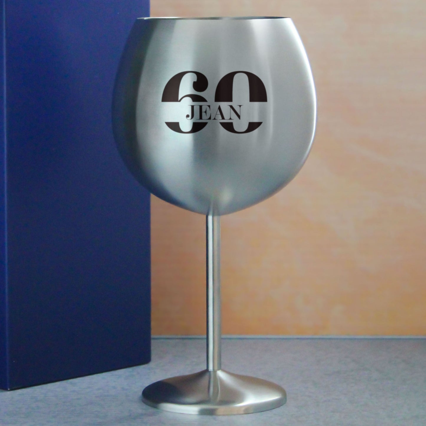 Engraved Metal Gin Balloon Cocktail Glass with Name in 60 Design