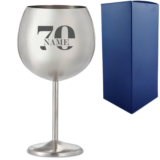 Engraved Metal Gin Balloon Cocktail Glass with Name in 70 Design