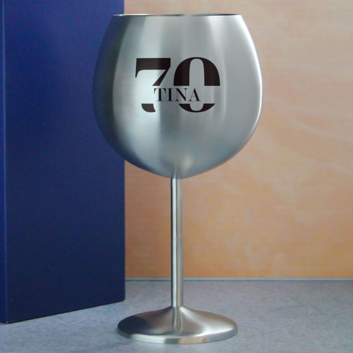 Engraved Metal Gin Balloon Cocktail Glass with Name in 70 Design