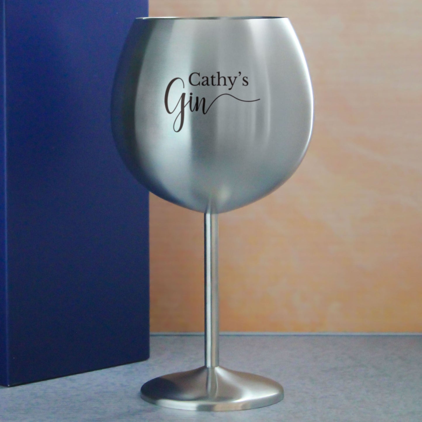 Engraved Metal Gin Balloon Cocktail Glass with Name's Gin Design, Personalise with Any Name