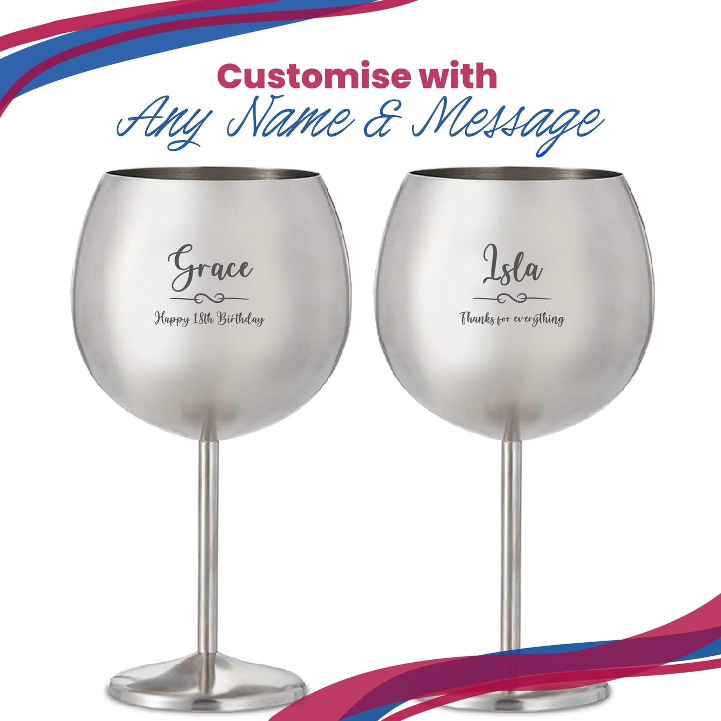 Engraved Personalised Cocktail, Hiball & Gin Glasses with Custom Name and Message