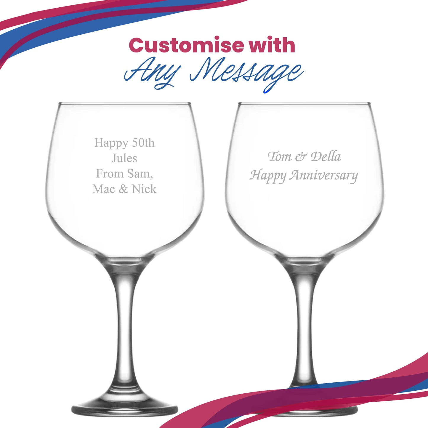 Engraved Premium Gin Balloon, Hiball and Cocktail Glasses Personalise Any Message