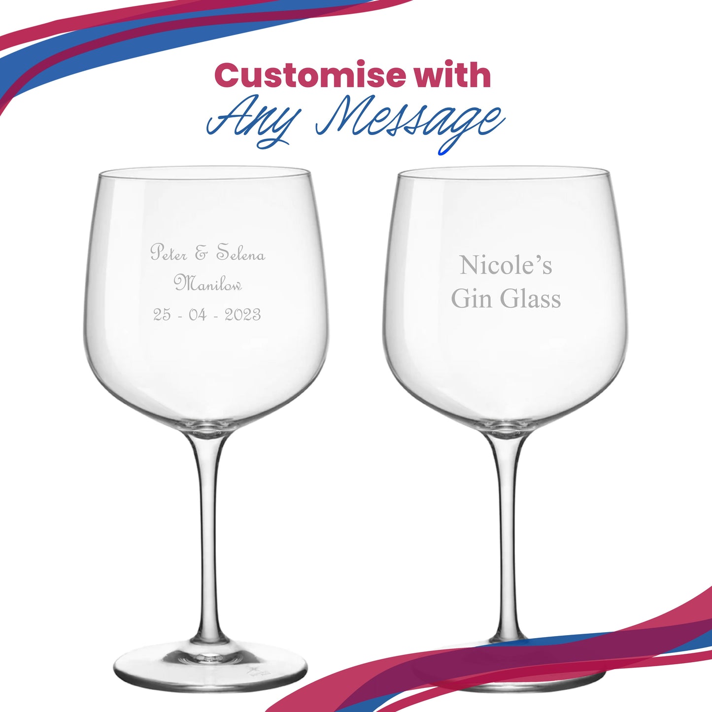 Engraved Premium Gin Balloon, Hiball and Cocktail Glasses Personalise Any Message