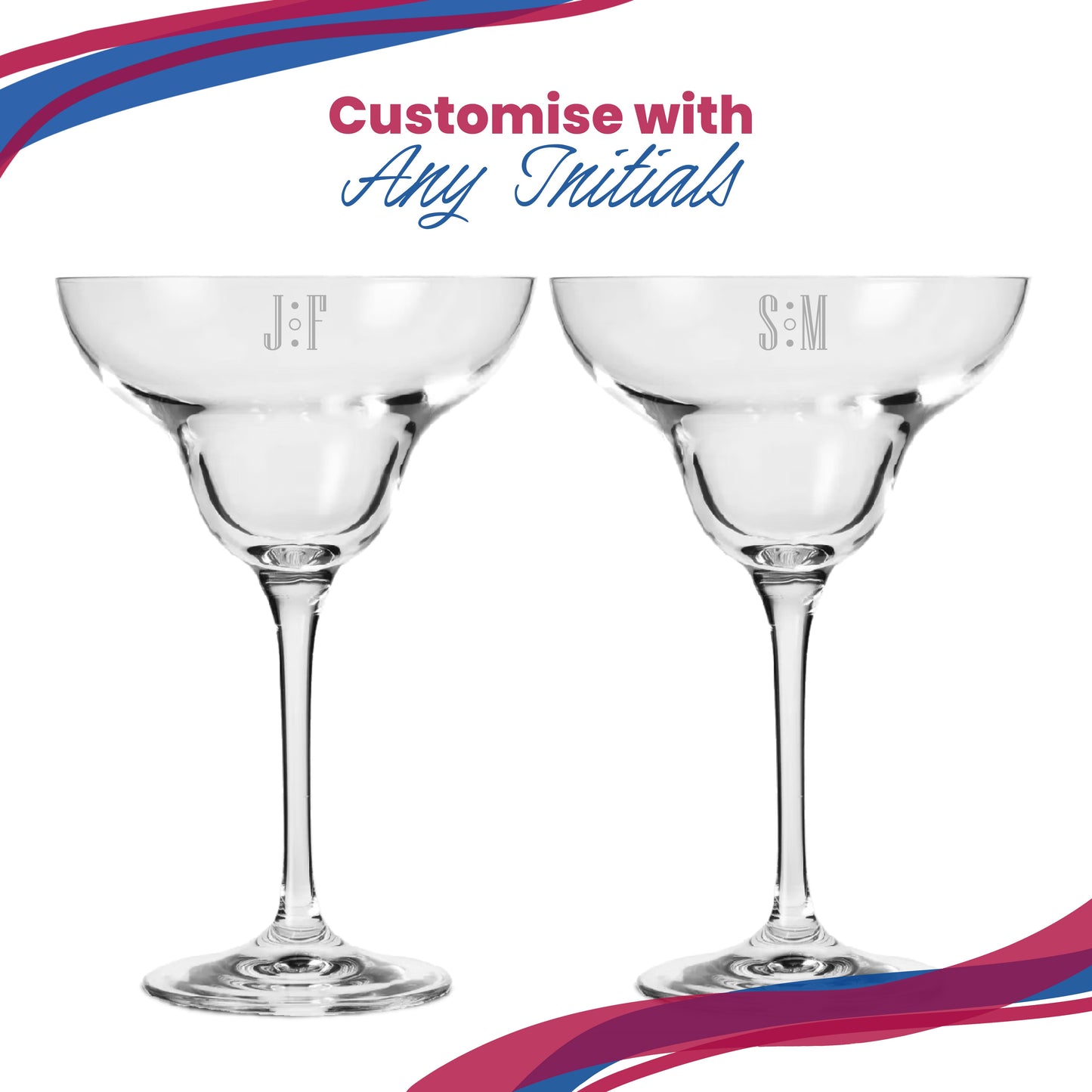 Engraved Crystal Infinity Margarita Cocktail Glass with Initials Design, Personalise with Any Name
