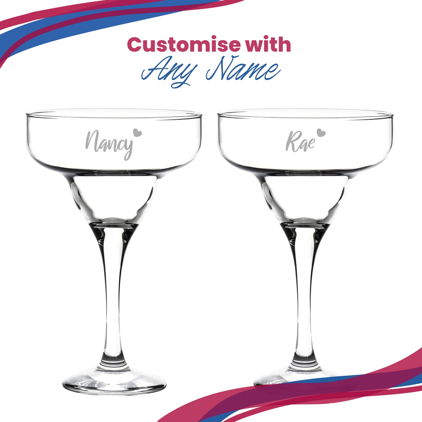 Engraved 295ml Margarita Cocktail Glass with Name with Heart Design, Personalise with Any Name