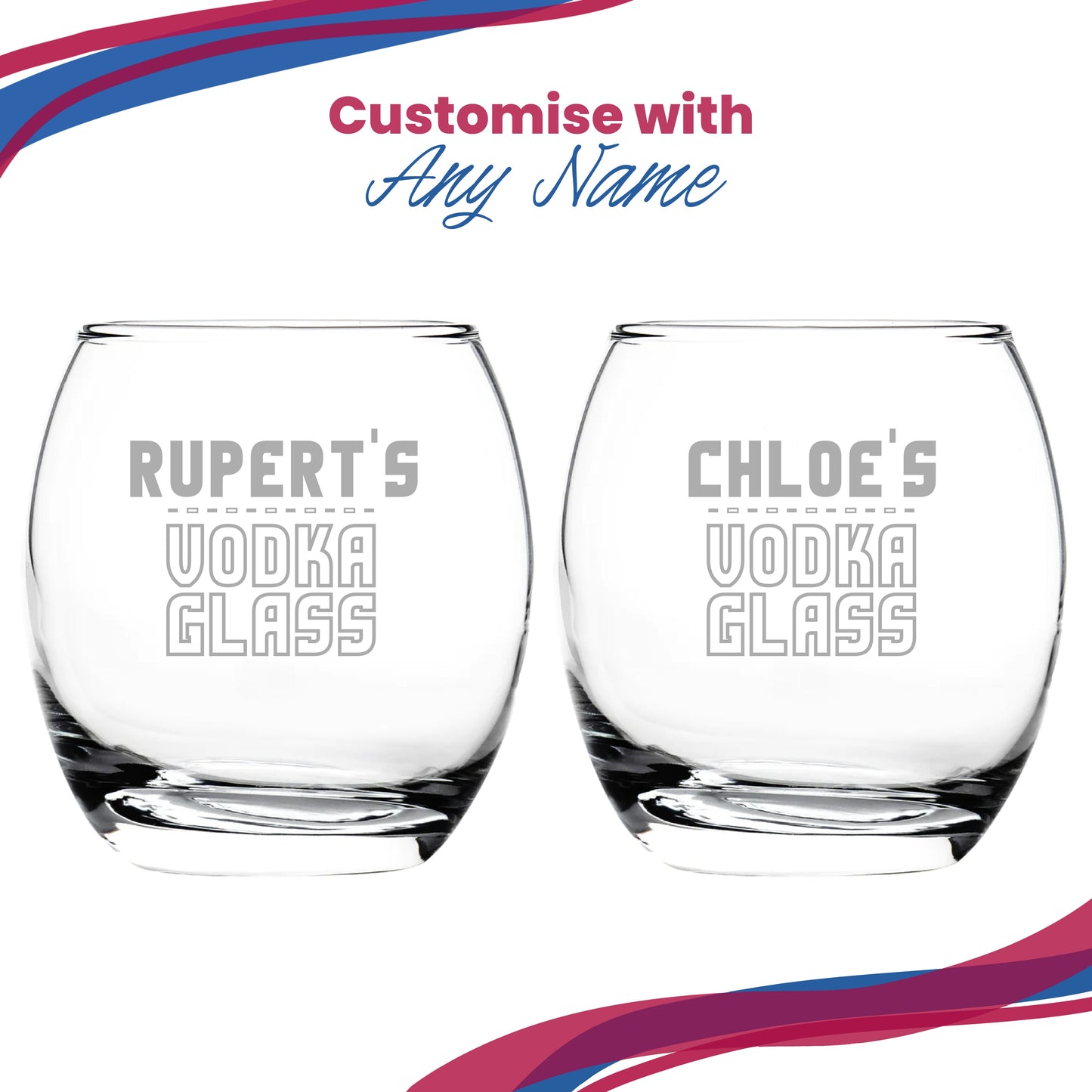 Personalised Engraved Vodka Short Tondo Tumbler with 'Name's Vodka Glass' Design