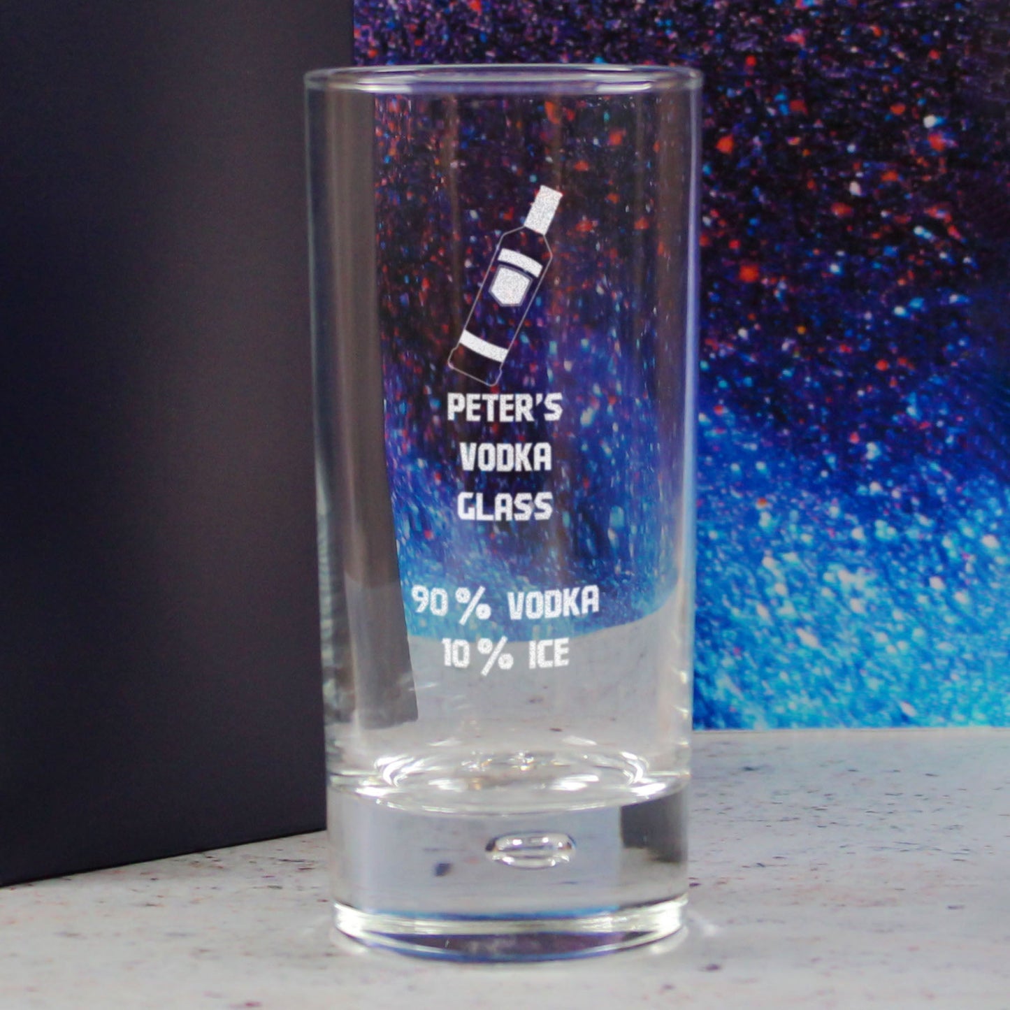 Personalised Engraved Vodka Bubble Hiball with 'Name's Vodka Glass and Mixer' Design